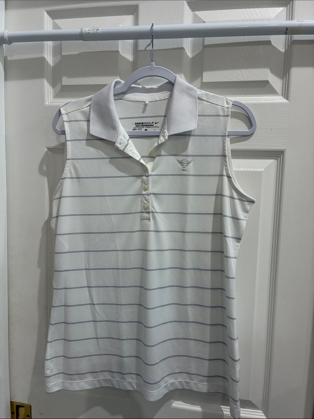 Nike White Sleeveless Striped Golf Polo Tank